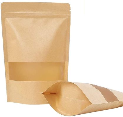 qualité  Custom Single Barrier Stand Up Doypack Food Grocery Pouch Craft Paper Packaging Bag With Window And Zipper Soy Beans Spice Packaging Bags usine